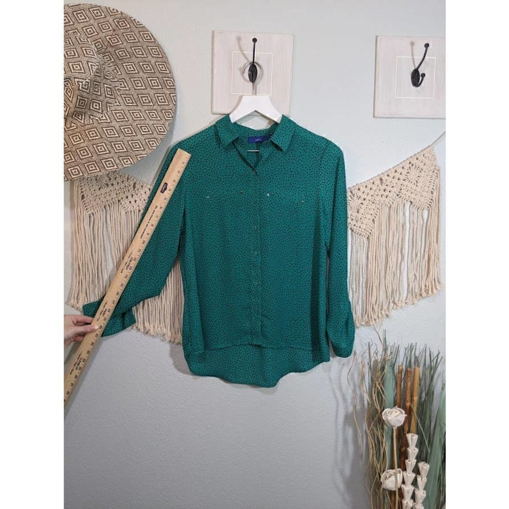 APT 9 Teal and Black Polka Dot LS Top - Picture 5 of 14